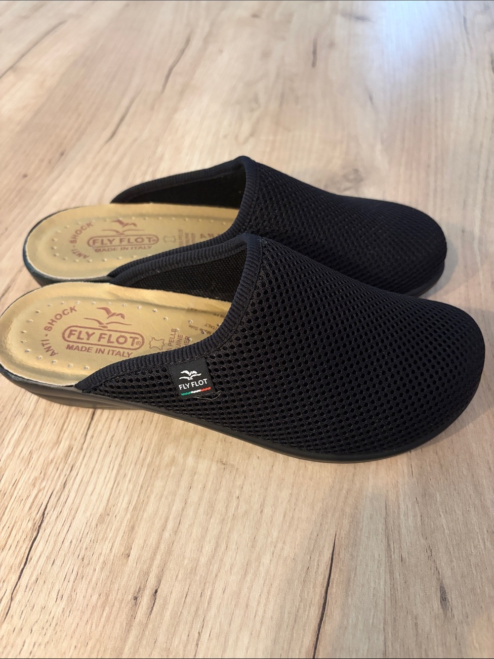FLY FLOT BLACK MESH COMFORT MULES CLOGS ANTI-SHOCK MADE IN ITALY EUR 37 US 6.5